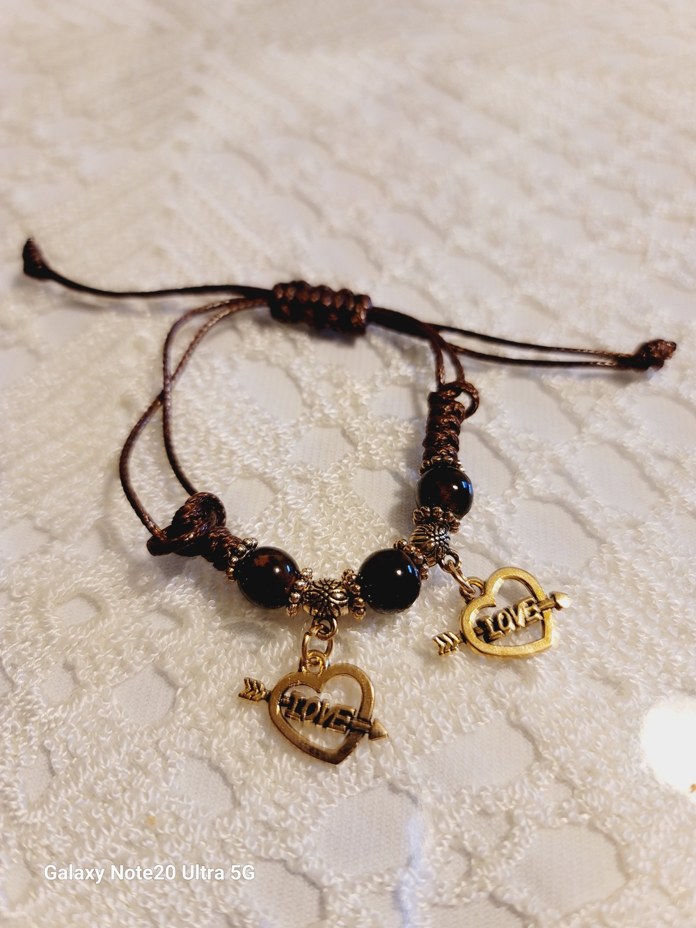 Gold Heart 'LOVE' Charm Brown Bead Bracelet - Women Jewelry